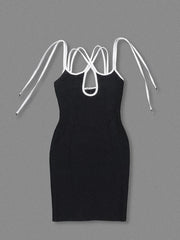 Black Halter Neck Cross-Strap Bandage Midi Dress