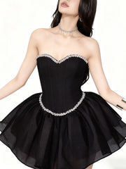 Rhinestone Strap Flare Strapless Mini Dress