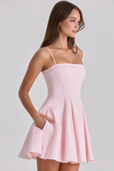 Spaghetti Strap Pleated Hem Mini A-line Dress