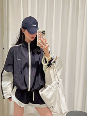 Two Piece Two Tone Zip Jacket And Shorts Set