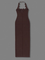 Halter Neck Hollow Out Design Bandage Maxi Dress