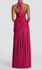Deep Halter Neck Pleated Desgin Maxi Dress