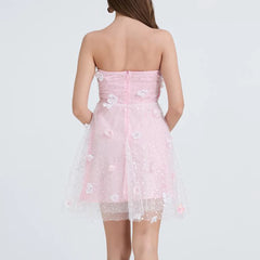 Sequins Strapless 3D Flowers Mini Dress