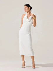 Halter Neck Metal Pin Midi Dress