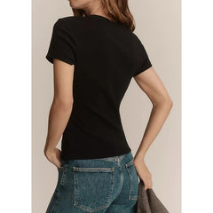 Short Sleeve Heart Cut Out Crop Top