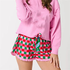 Christmas Boxer Graphic Print Ruffle Shorts