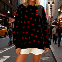 Heart Print Crew Neck Pullover