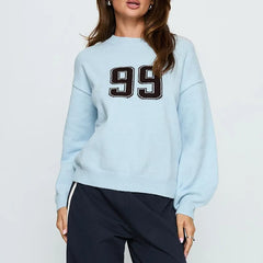 Number Print Round Neck Pullover