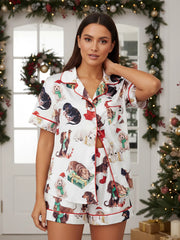 Christmas Santa Pets Print Pajamas Set