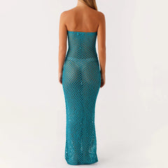 Blue Knit Tie-Up Front Tube Dress - High Street Sheath