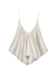 Satin Pleated Puff Hem Crop Top