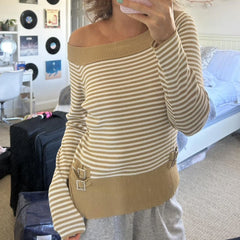Striped Off Shoulder Long Sleeve Knit Top