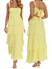Tiered Long Ruffles Strap Dress