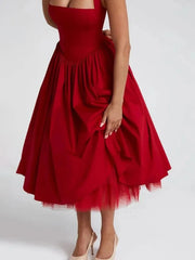 Halter Tulle Flare Maxi Dress