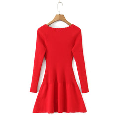O neck Long Sleeve Knitting Mini Dress