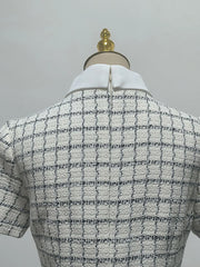 White High Collar Plaid Button Up Mini Dress