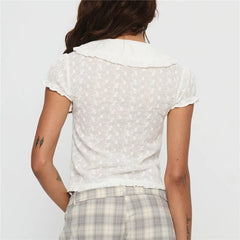 White Puff Short Sleeve Doll Collar Blouse