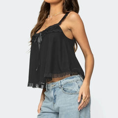 Silky Bow Tied Babydoll Crop Top