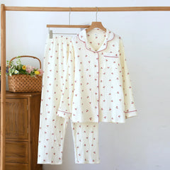Print Cherry Long Sleeve Shirt And Pants Pajama Set