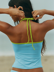 Blue Crop Cut Out Top And Shorts Set