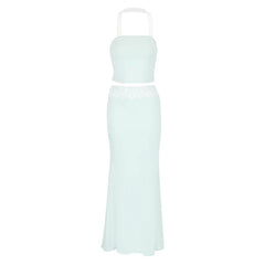 Lace Trim Mint Crop Top And Maxi Skirt Set