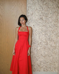 Halter A-line Midi Buttoned Dress