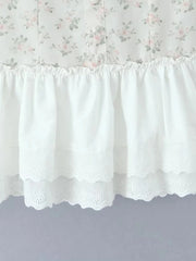 White Floral Print Cami Ruffled Lace Hem Mini Dress