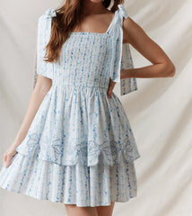 Floral Smocked Tie Up Layered Mini Dress