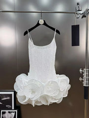 Sheer Strap 3d Flower Frill Mini Dress