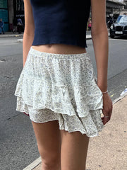 Floral Print Elastic Waist Mini Skirt