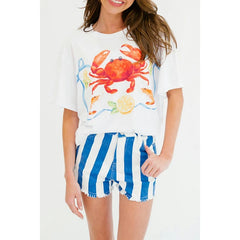 Crab/Lobster Print Short Sleeve Graphic Top