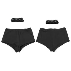 Asymmetrical Halter Slant Neck Studded Top And Low Waist Shorts with Rivets Belt Set