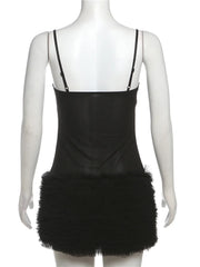 Black Fur Gem Corset Cut Out Mini Dress