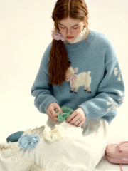 Blue Sheep Pattern Sweater