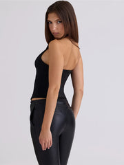 Black Halter Buckle Top