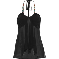 Beaded Halter Strap Mesh Top