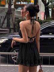Black Tie Up Frill Babydoll Mini Dress