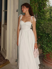 White Tie-Up Long Dress