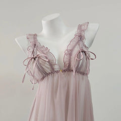 Lace Frill Strap Mesh Nightdress