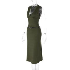 Lace Trim V-neck Tank Top And Midi Skirt Set