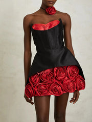 3d Rose Applique Hem Corset Mini Dress