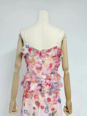 Floral Printed Ruffle Strappy Midi Dress