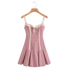 Pink Lace Strappy Mini Dress