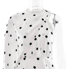 Polka Dot Ring Neck With Removable Sleeve Midi Dress