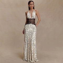 Satin Lace Patchwork V-neck Midi Dress