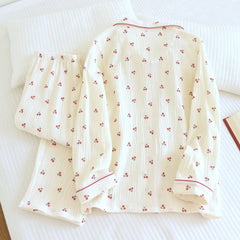 Print Cherry Long Sleeve Shirt And Pants Pajama Set