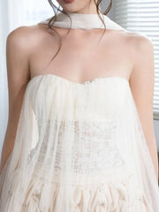 Strapless Tulle Frill Top And Textured Bloomers Shorts