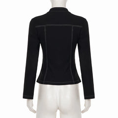 Contrast Stitch Stand Collar Zip Up Motorcycle Jacket