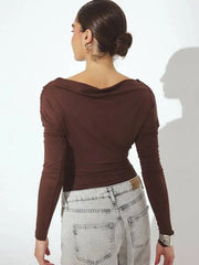 One-Shoulder Long-Sleeve Ruched Top