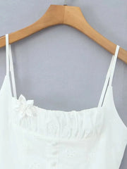 White Spaghetti Strap Eyelet 3d Flower Mini Dress